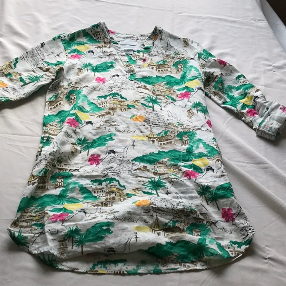 Kids Tropical Print V-Neck Tunic Shirt - Green & Pink